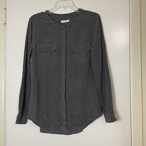 EQUIPMENT houndstooth black button down silk utility long sleeve blouse medium